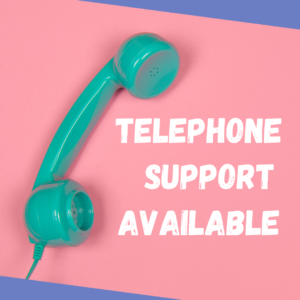 Telephone with text "Telephone support available"