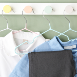 photo of hanging school uniform items